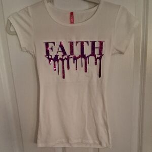Kids White Tee with Pink Glitter 'FAITH' Design